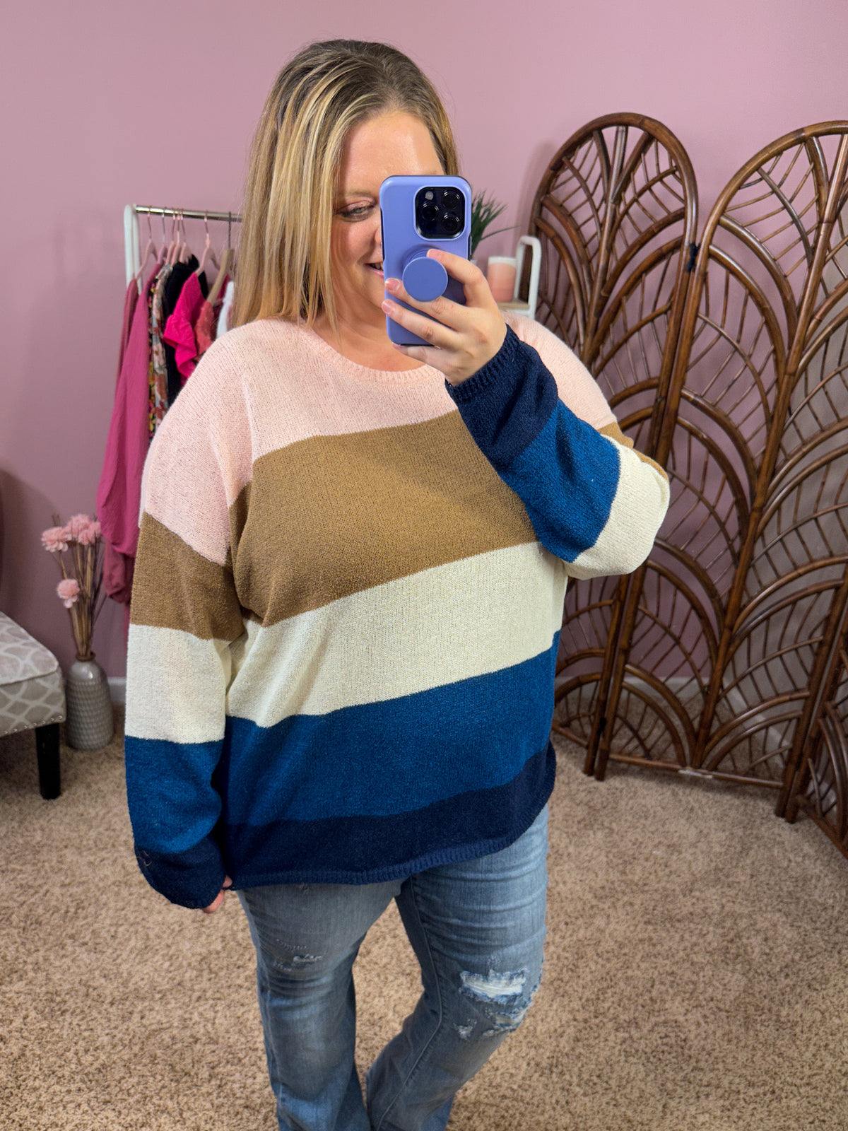 Here For All Colorblock Open Knit Top