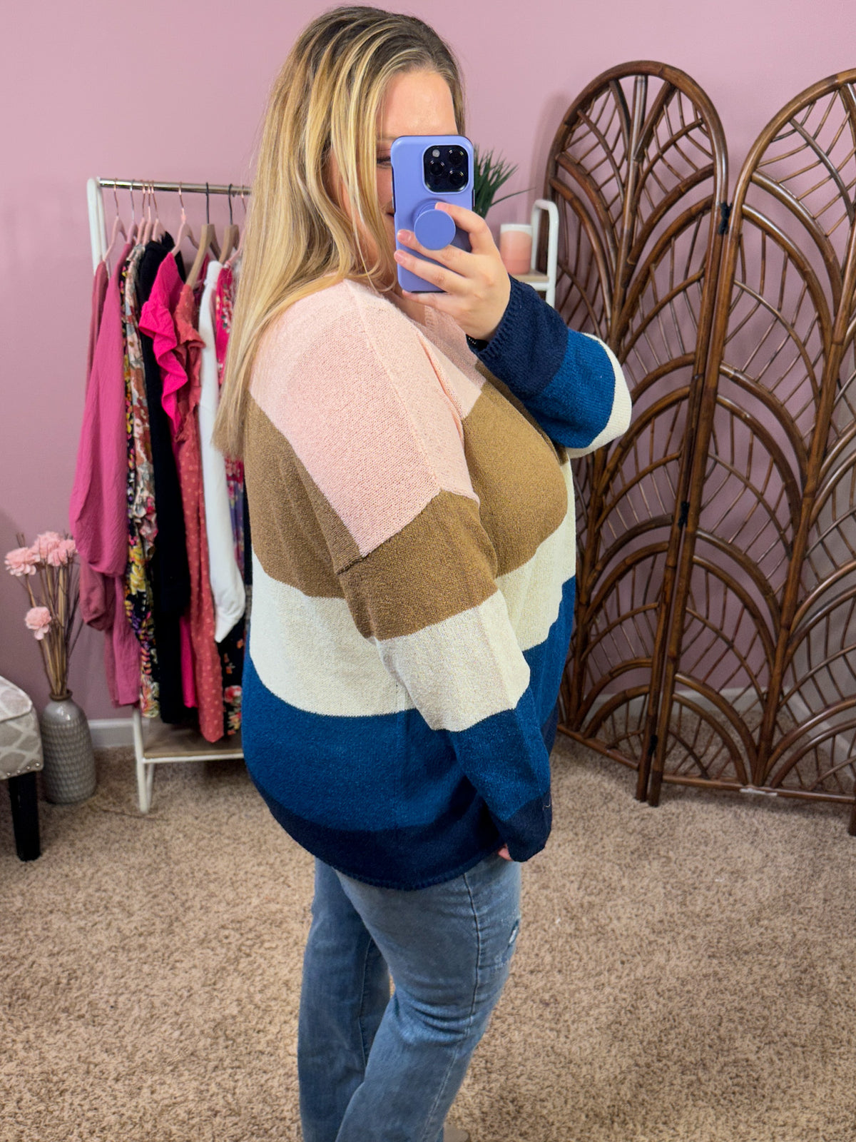 Here For All Colorblock Open Knit Top