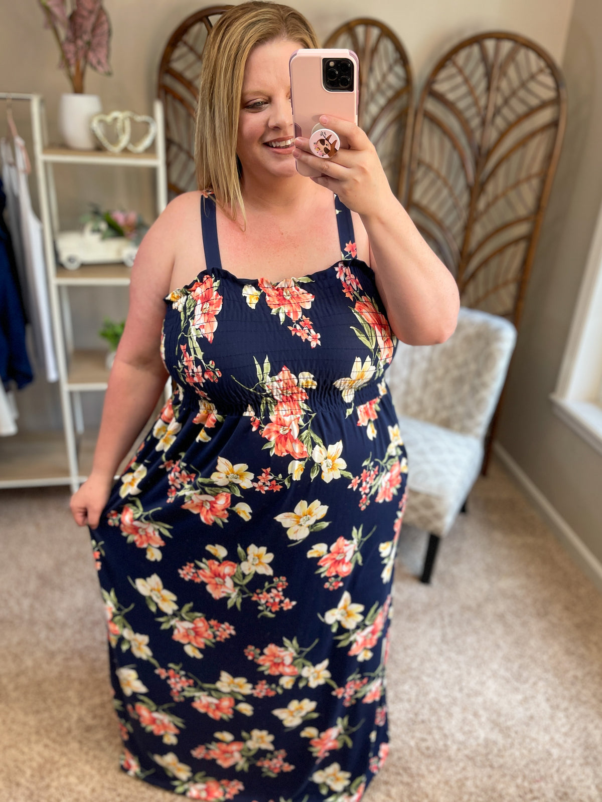 Blind Date Smocked Dress - Navy Floral