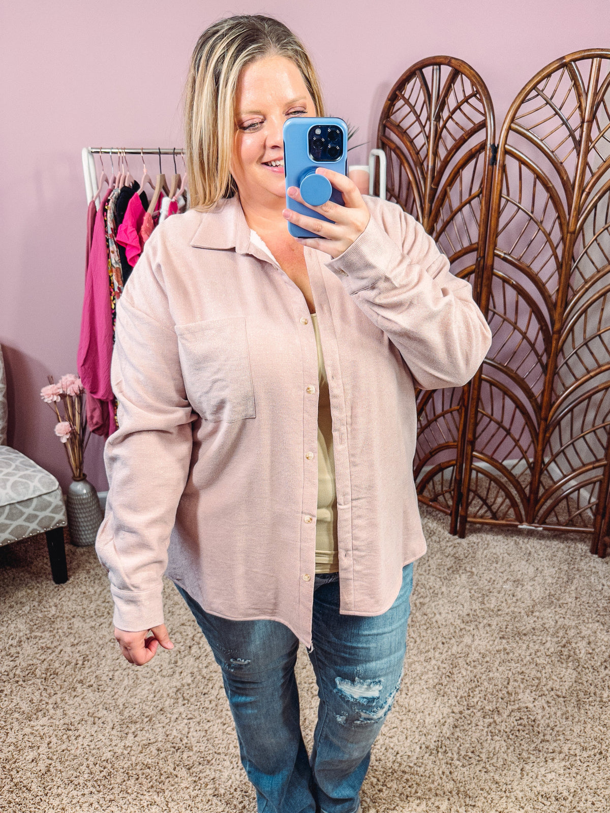 All That Shimmers Shacket - Shimmer Pink