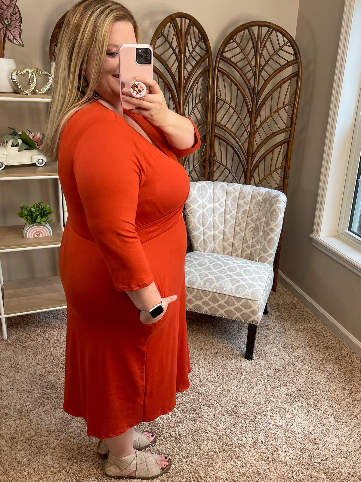 Endless Opportunities Faux Wrap Dress - Rust