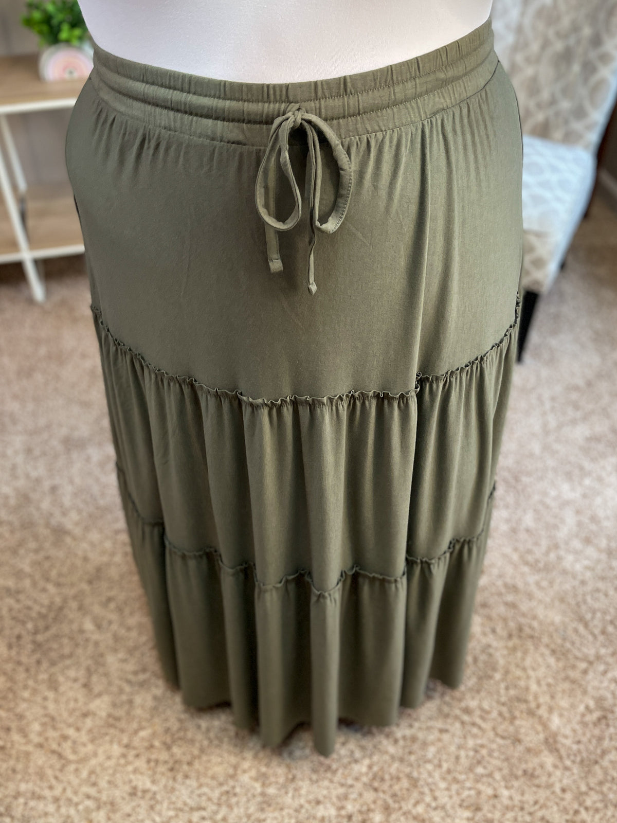 Around the Town Tiered Maxi Skirt - Olive