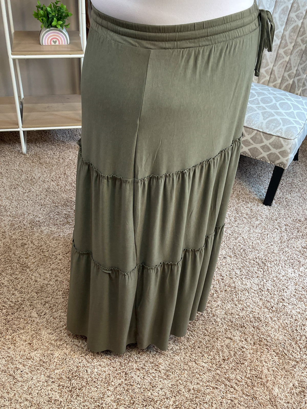 Around the Town Tiered Maxi Skirt - Olive