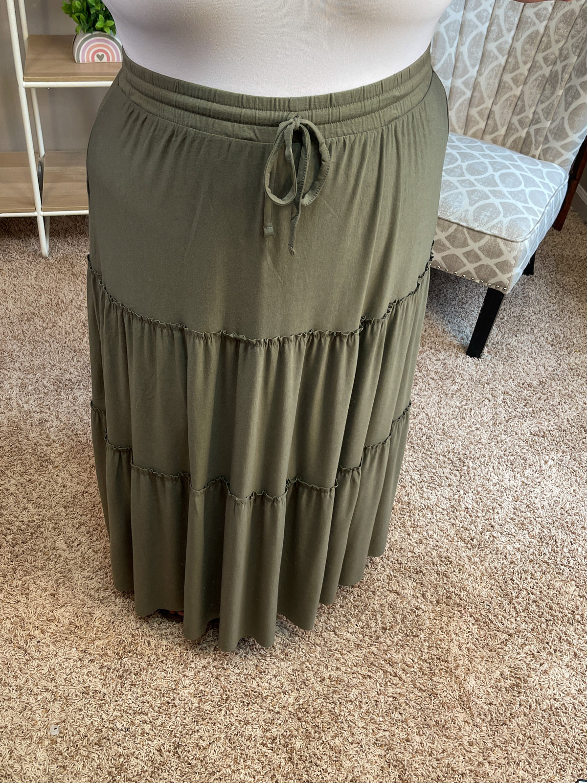 Around the Town Tiered Maxi Skirt - Olive