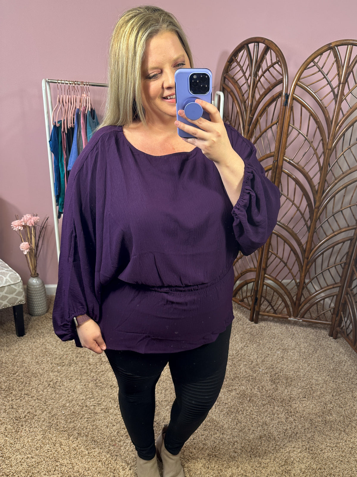 Make Me Famous Cinch Waist Top - Purple