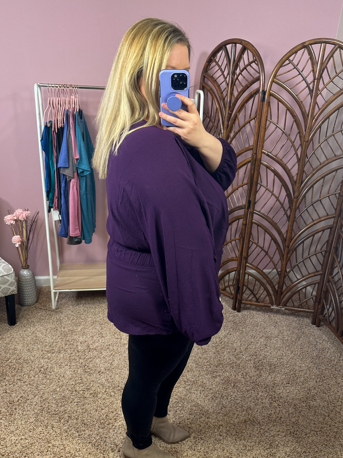 Make Me Famous Cinch Waist Top - Purple