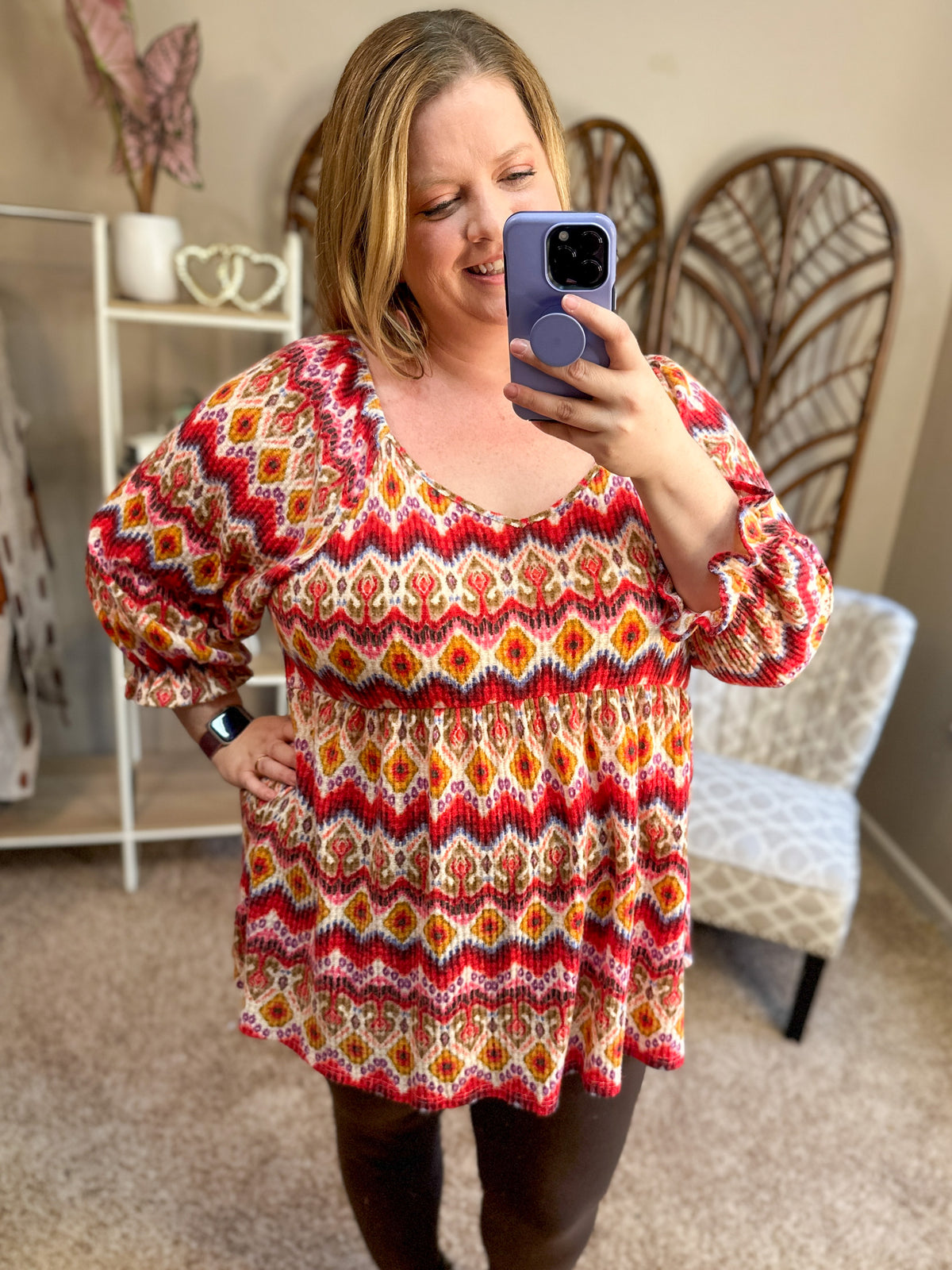Somewhere Out There Babydoll Top - Mixed Print