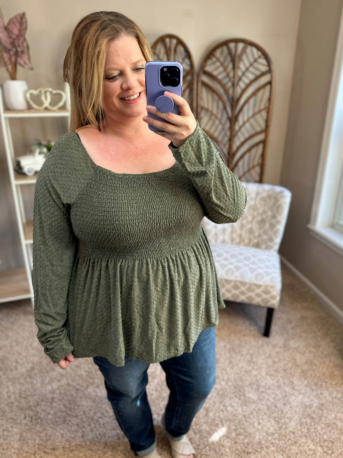 Smoking Gun Smocked Swiss Dot Top - Multiple Colors!