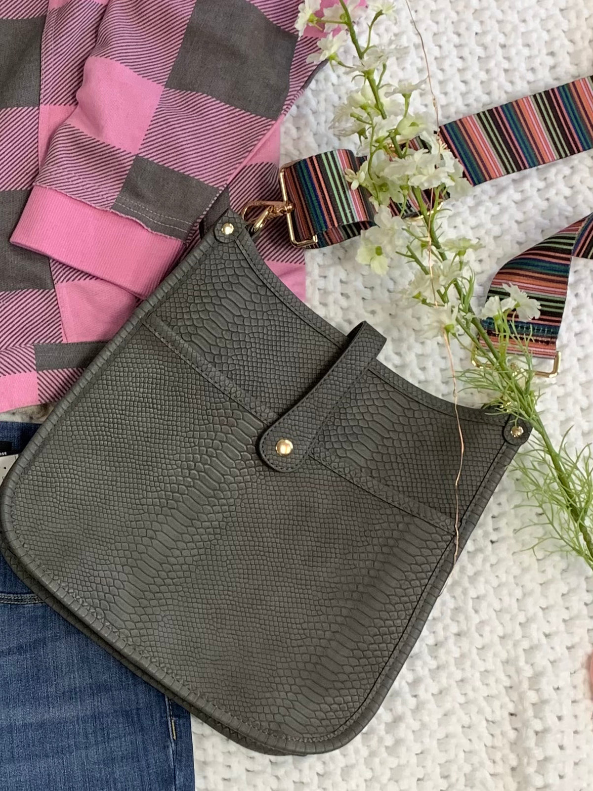 Gray Crossbody Bag w/Strap