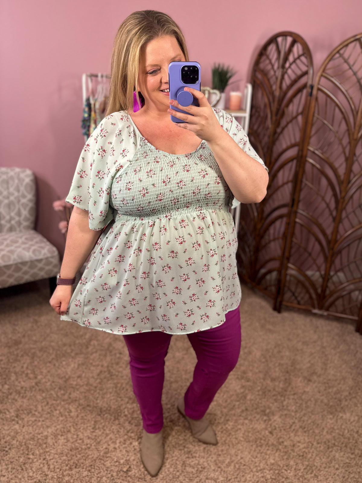 All The Feels Smocked Top - Mint