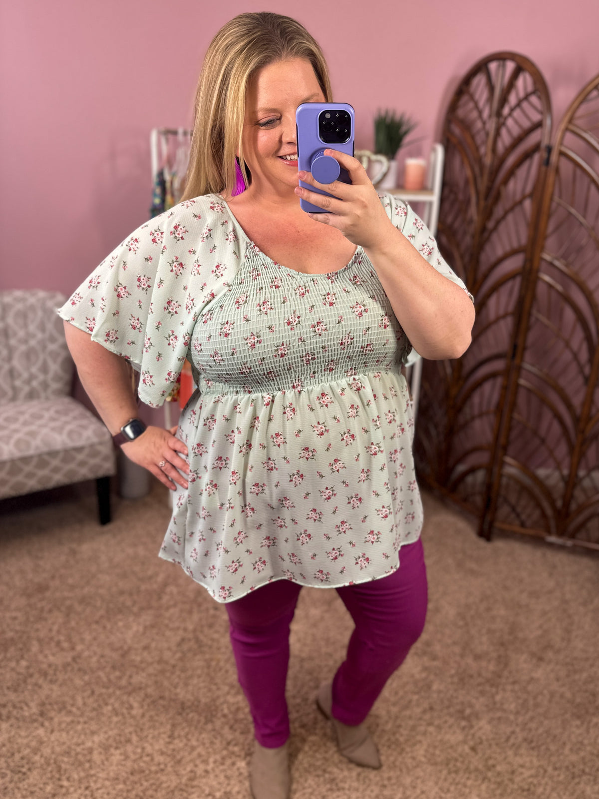 All The Feels Smocked Top - Mint