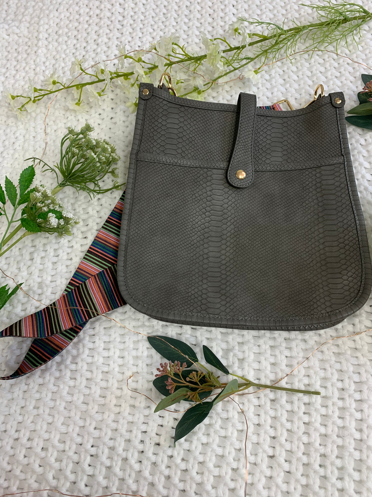 Gray Crossbody Bag w/Strap