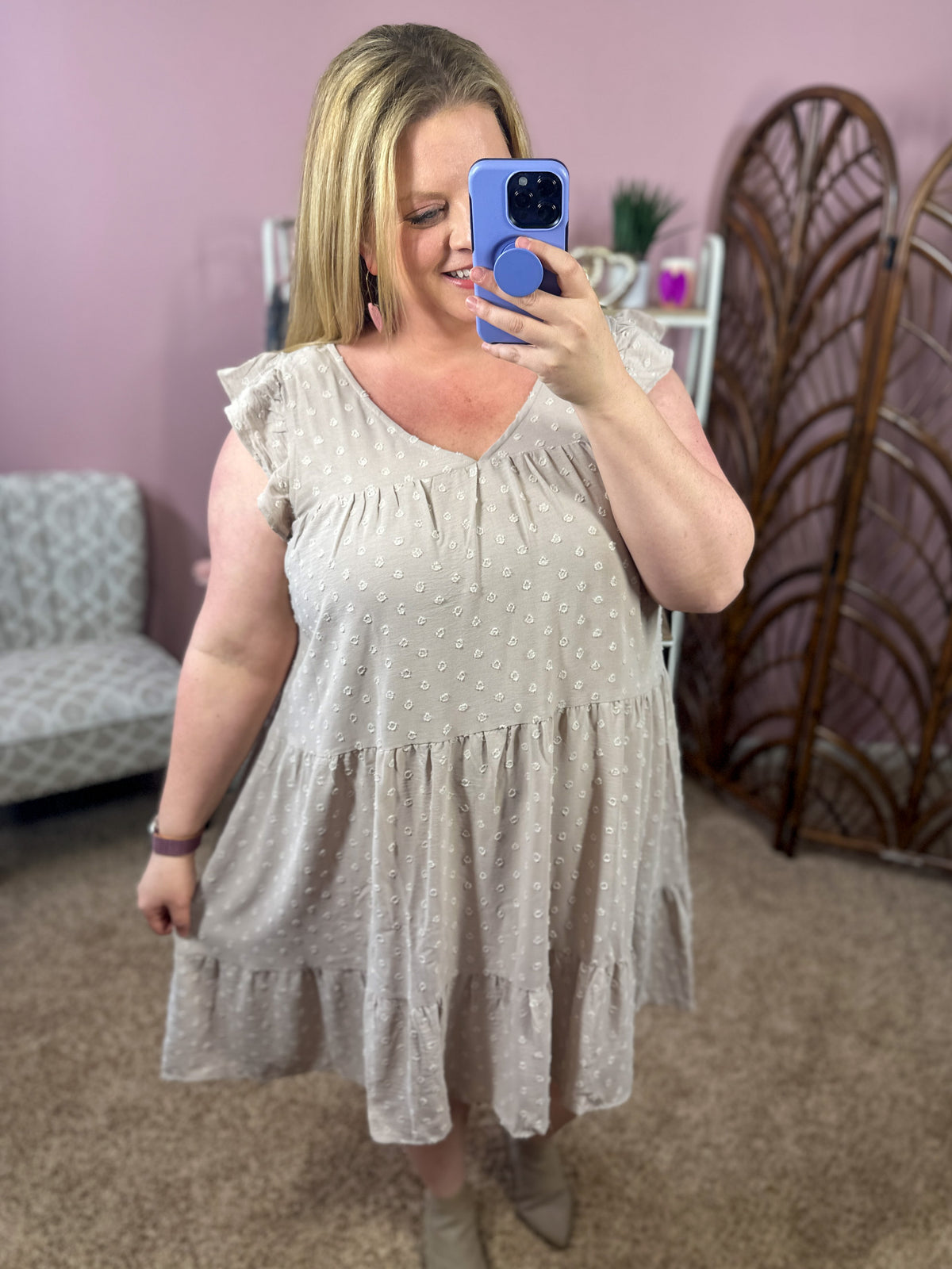 City Tours Swiss Dot Dress - Earl Grey