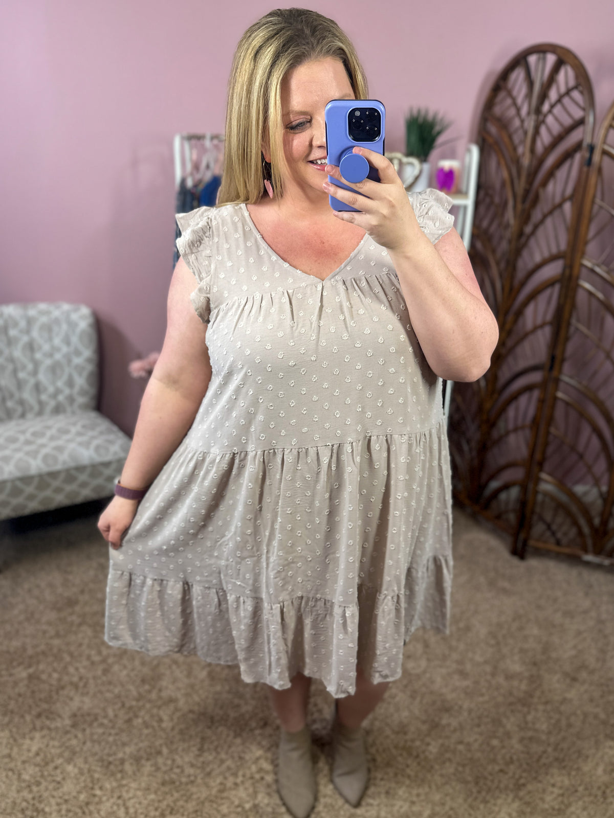 City Tours Swiss Dot Dress - Earl Grey