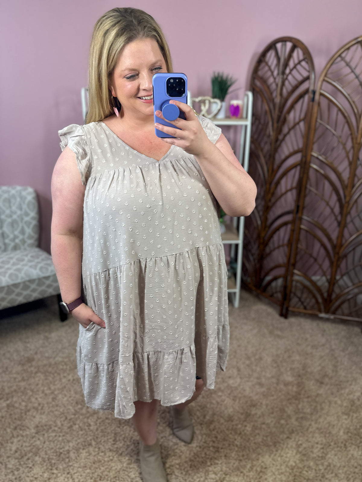 City Tours Swiss Dot Dress - Earl Grey