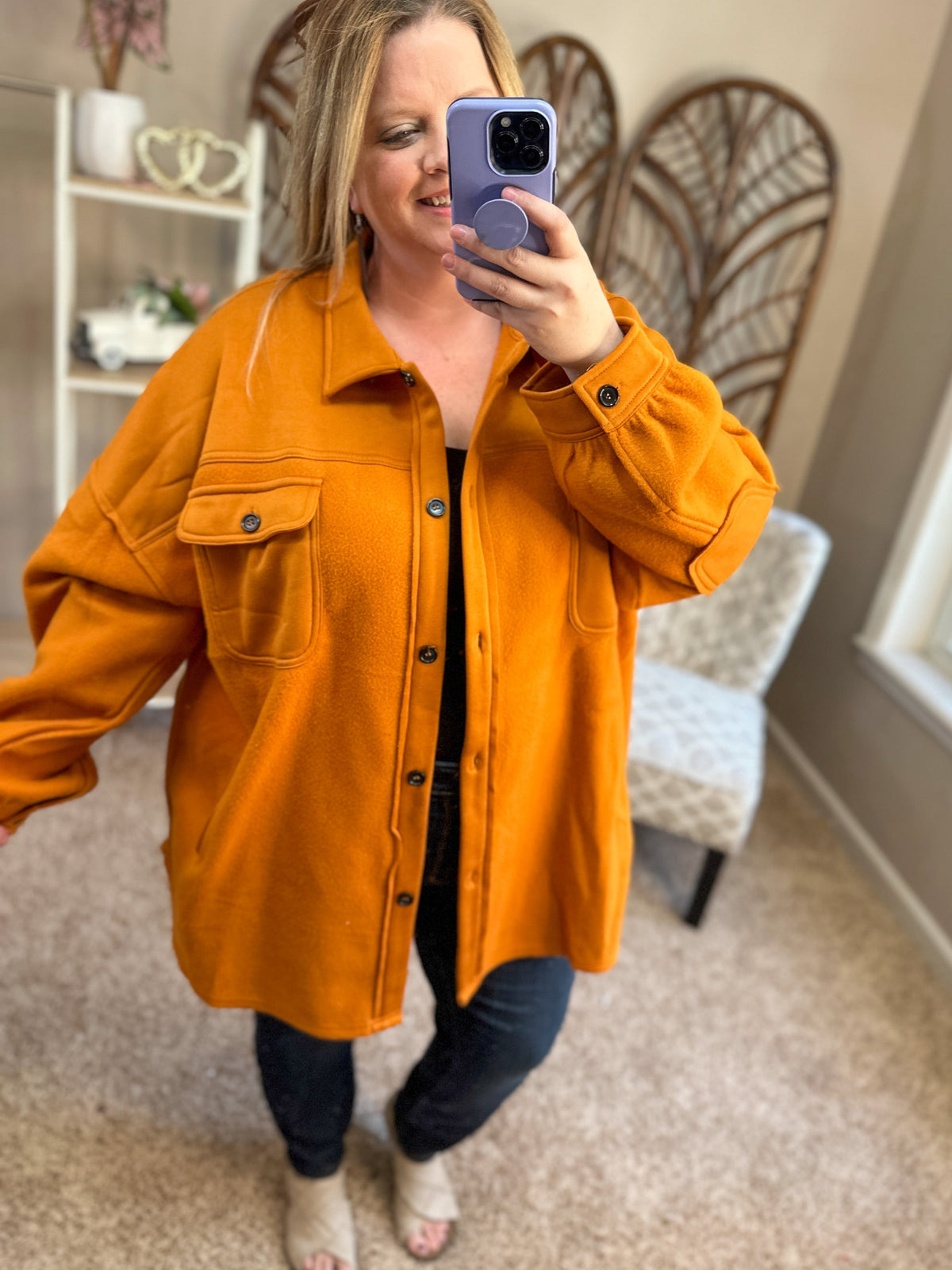 Stadium Saturdays Shacket - Spicy Orange