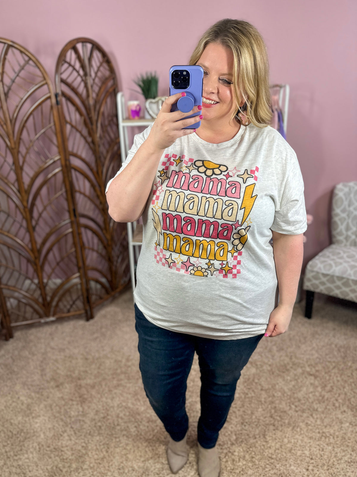 Summer Daisy Mama Graphic Tee - Oatmeal