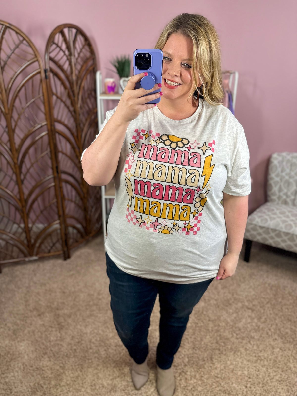 Summer Daisy Mama Graphic Tee - Oatmeal