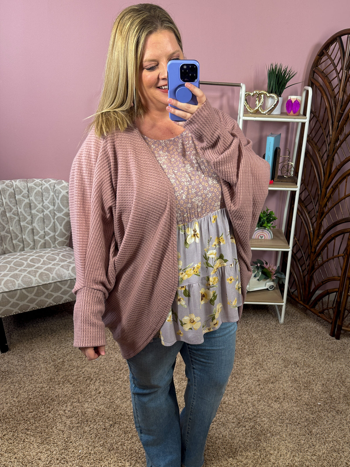 Extra Coverage Cocoon Cardigan - Waffle Knit Mauve