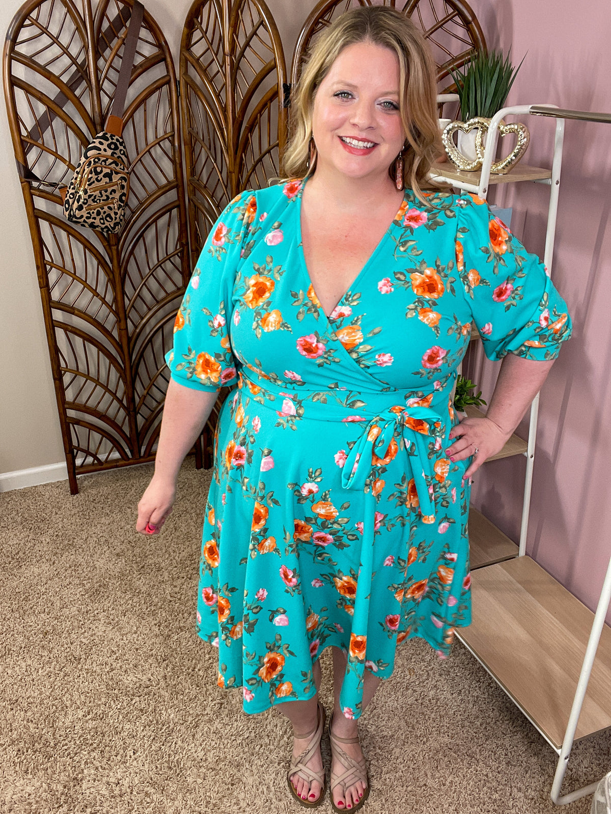 Radiant Emotions Faux Wrap Dress - Mint