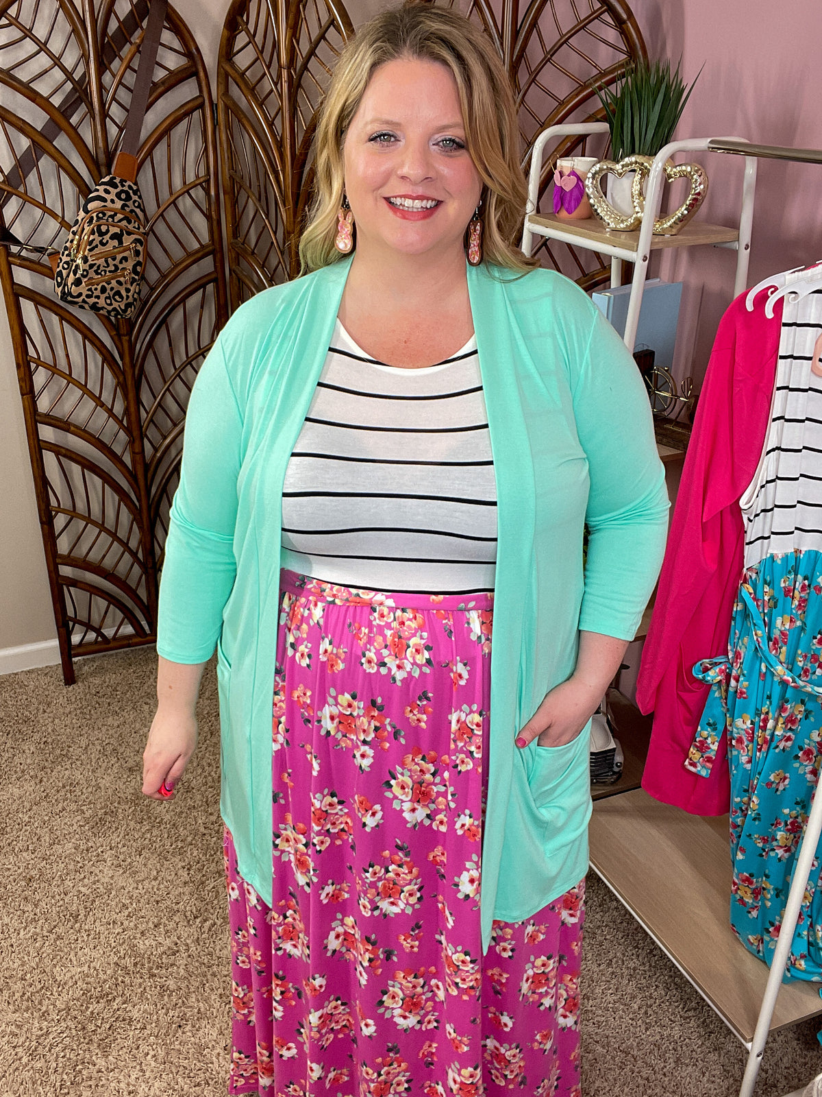 Perfect Layer 3/4 Sleeve Pocket Cardigan - Green Mint