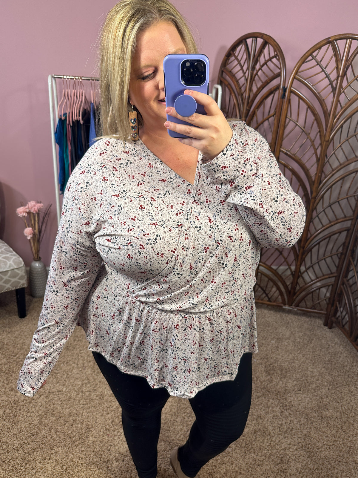 Make the Change Peplum Top - Cream and Floral