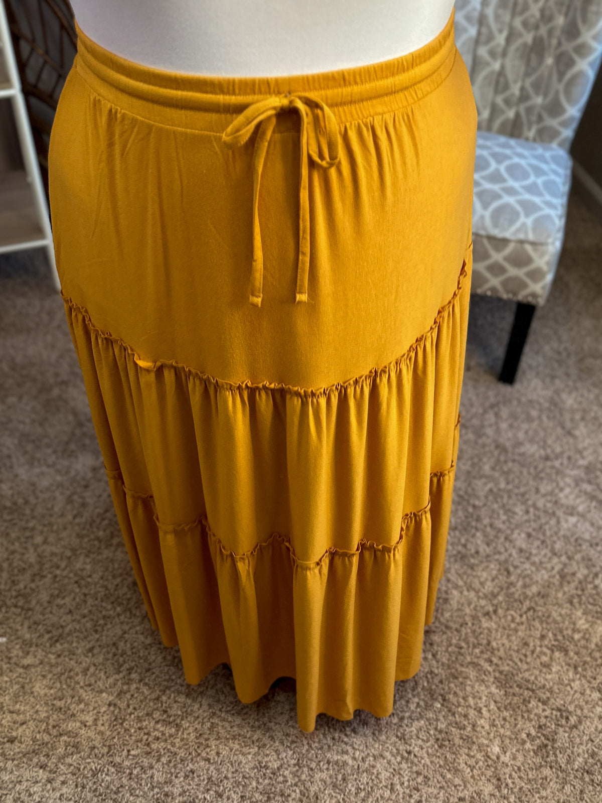 Around the Town Tiered Maxi Skirt - Mustard