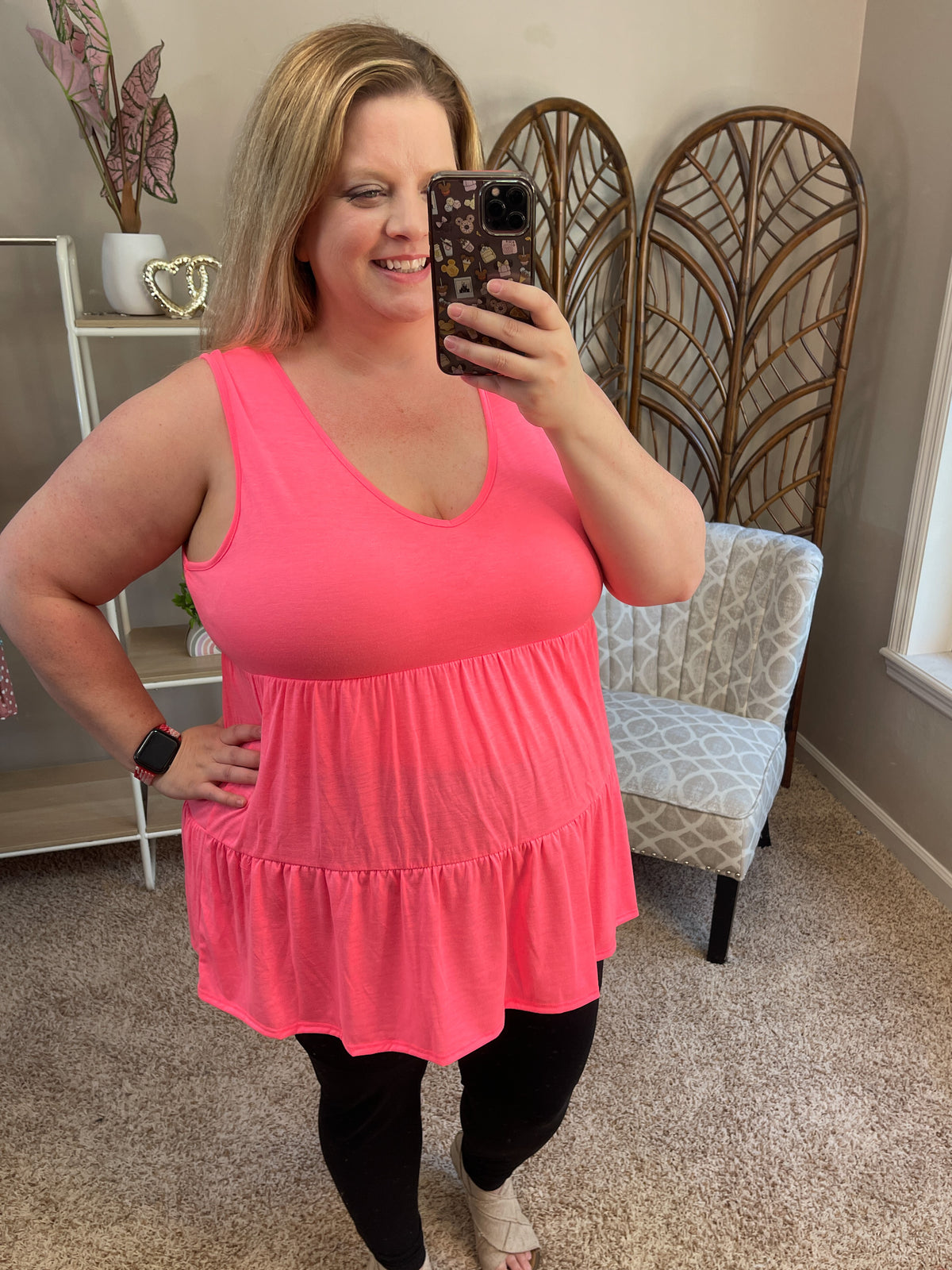 Walk Away Tiered Tank Top - Neon Pink