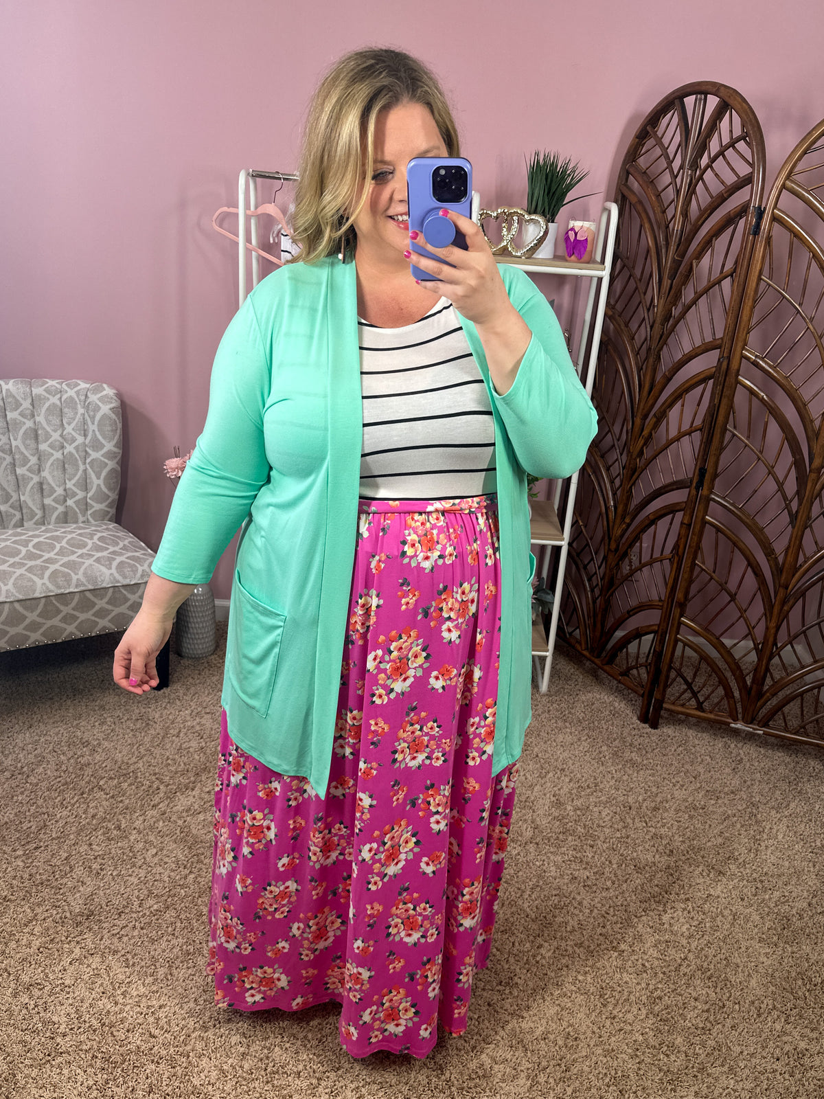 Perfect Layer 3/4 Sleeve Pocket Cardigan - Green Mint