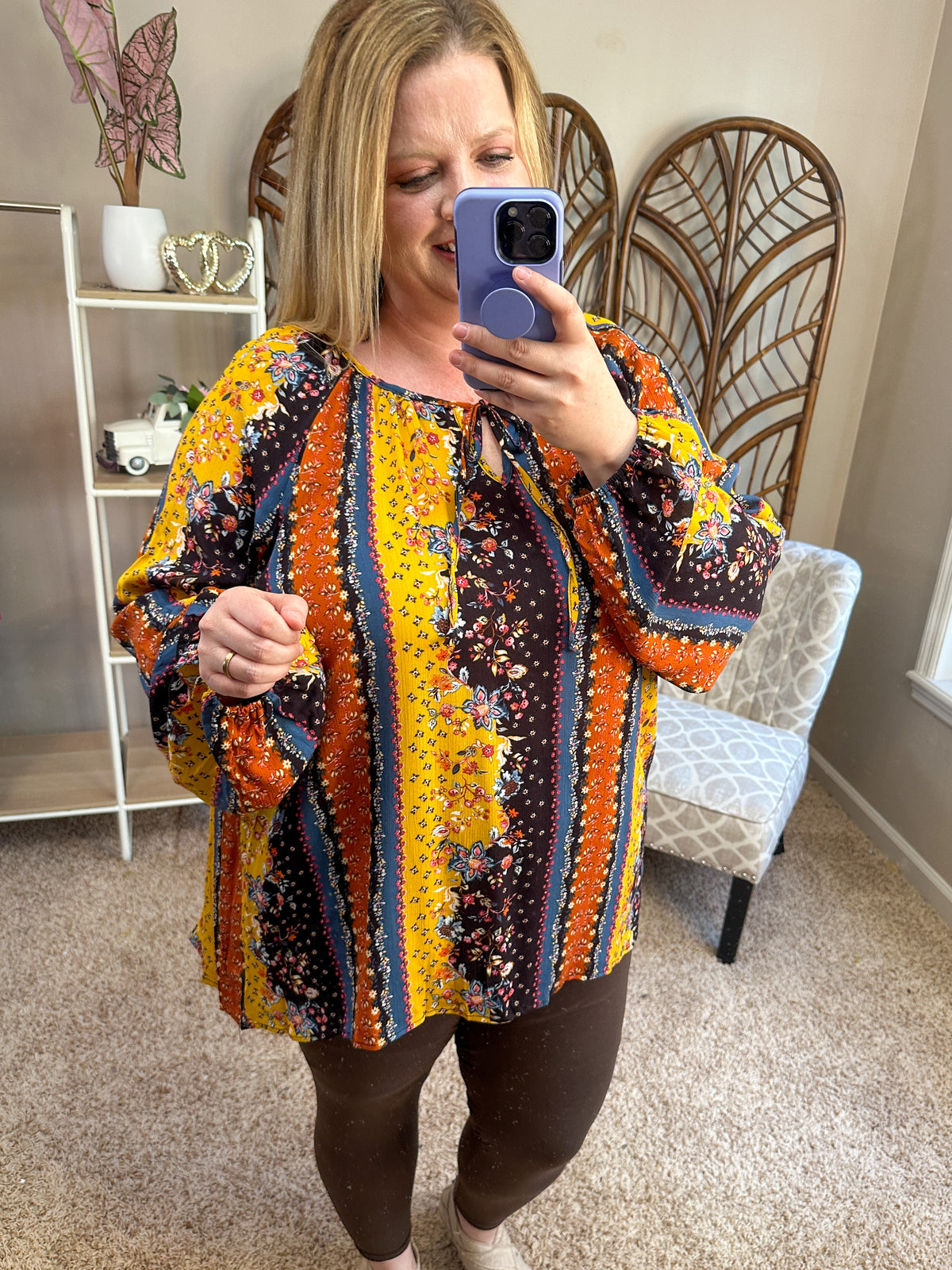 Blend it All Together Top - Mixed Prints Rust/Mustard