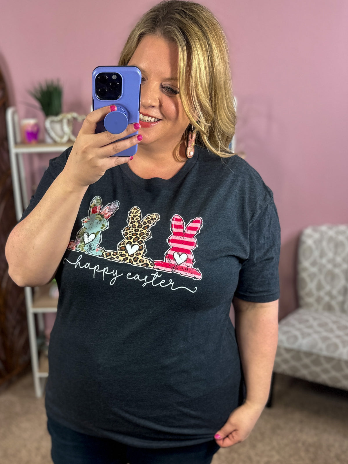 Happy Easter Graphic Tee - Charcoal