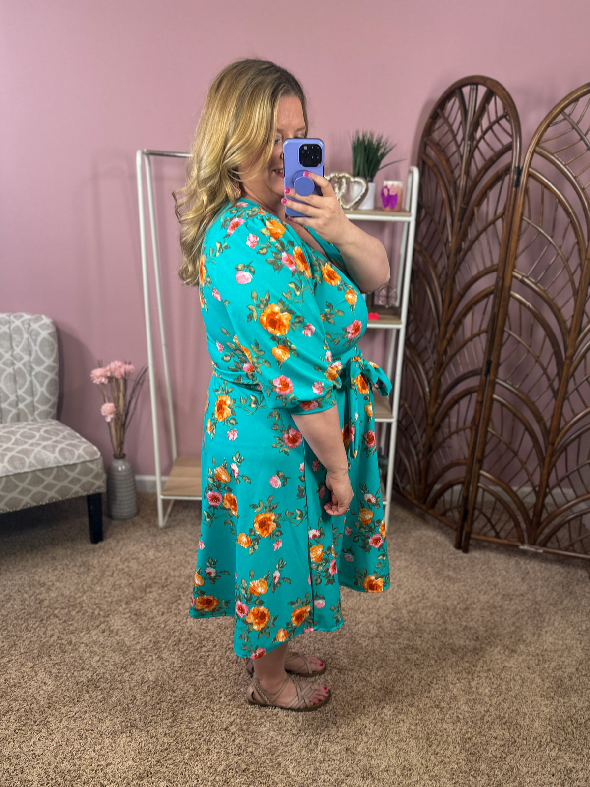 Radiant Emotions Faux Wrap Dress - Mint