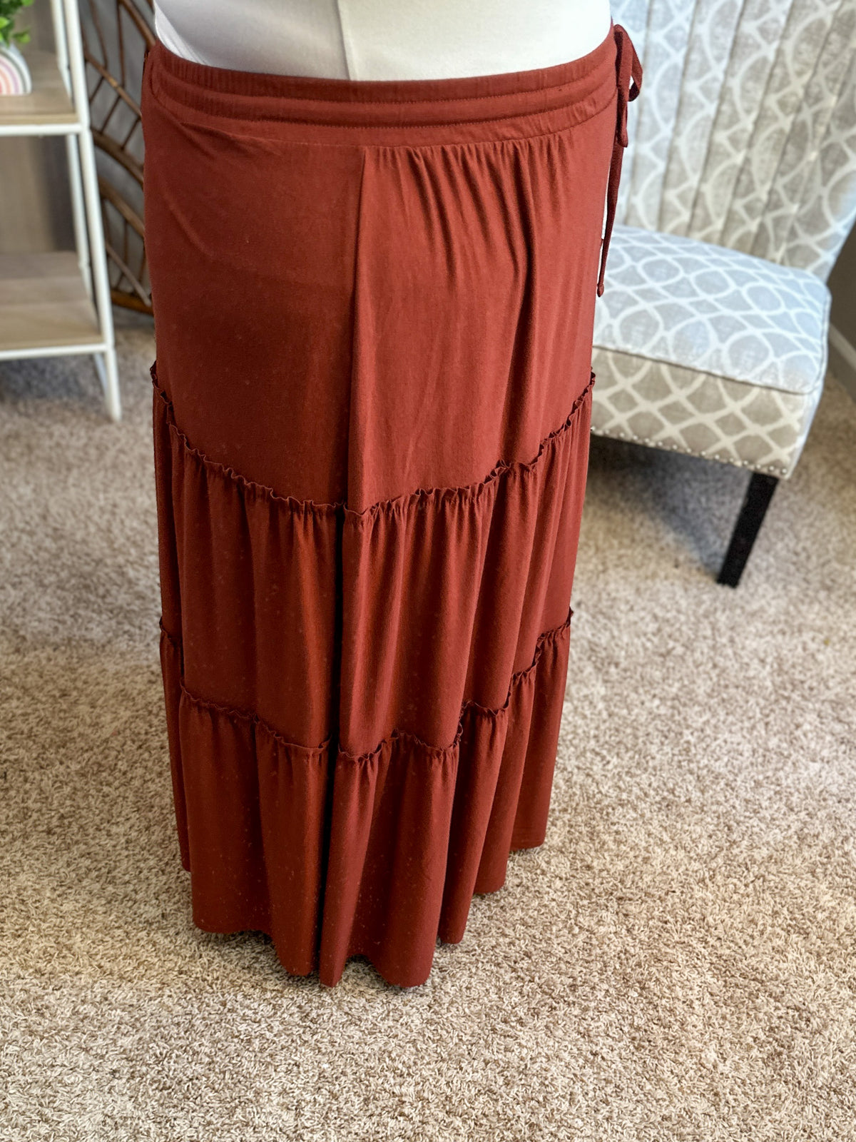 Around the Town Tiered Maxi Skirt - Rust