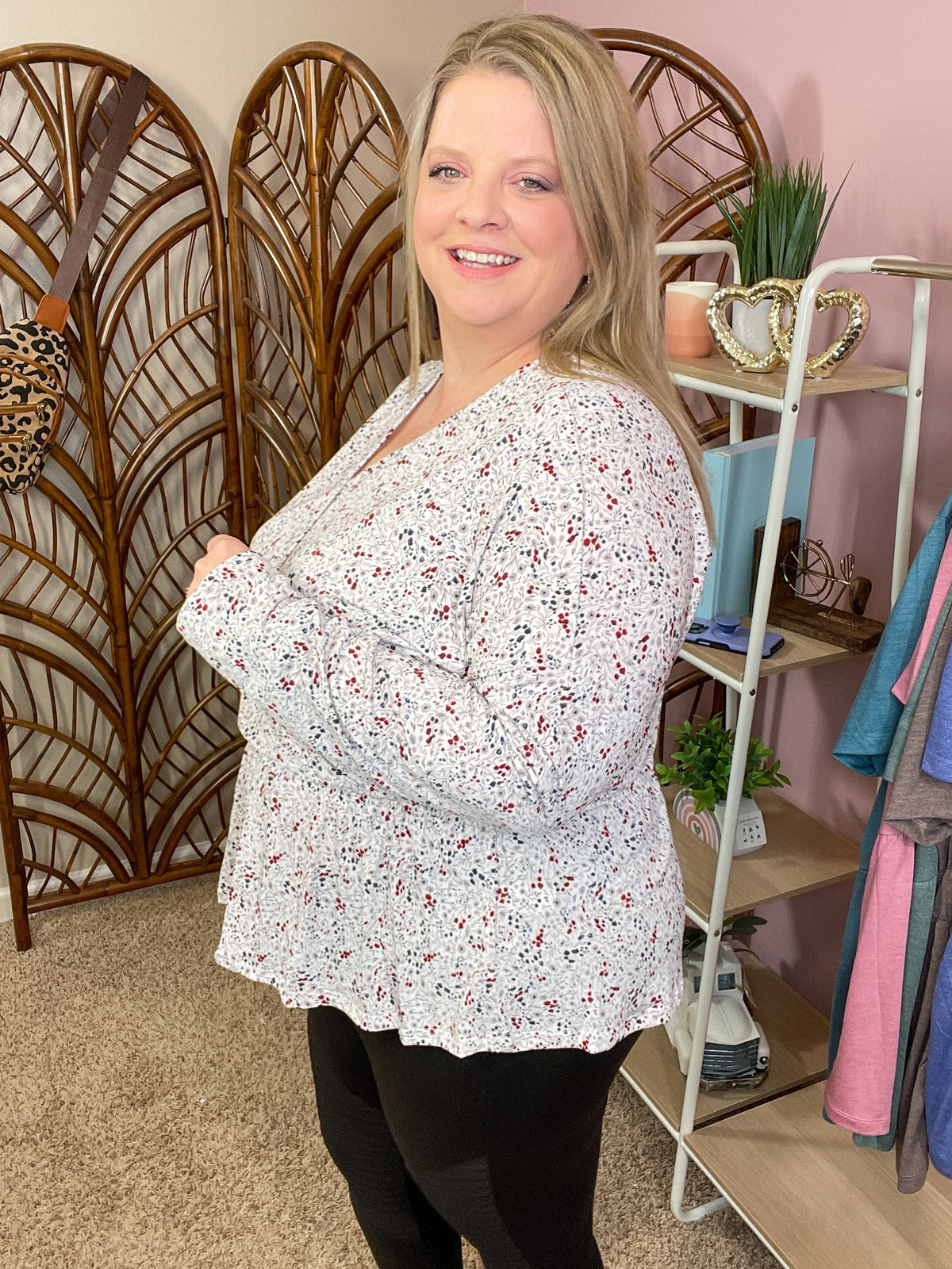 Make the Change Peplum Top - Cream and Floral