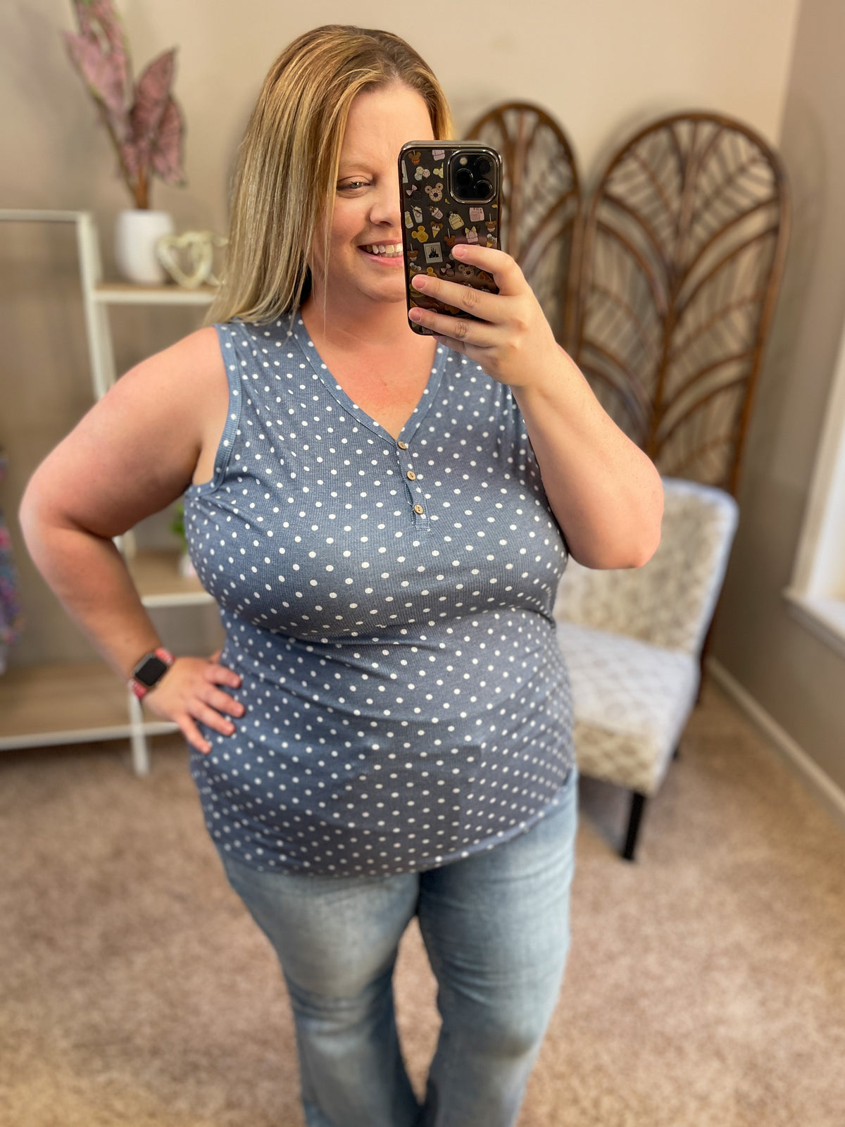 Layer Me Up Ribbed Tank - Blue Polka Dot