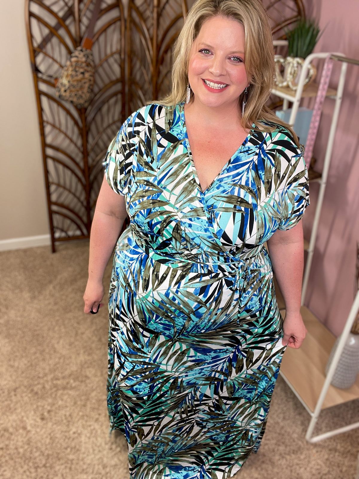 Palms Await Surplice Maxi Dress - Aqua Mix
