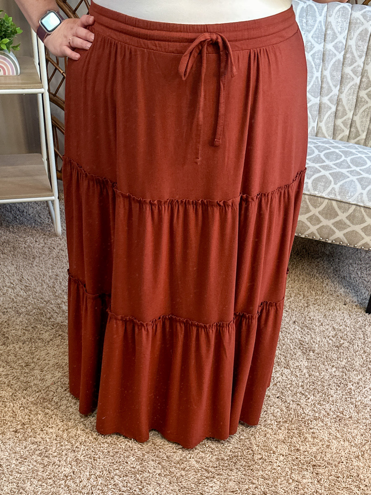 Around the Town Tiered Maxi Skirt - Rust