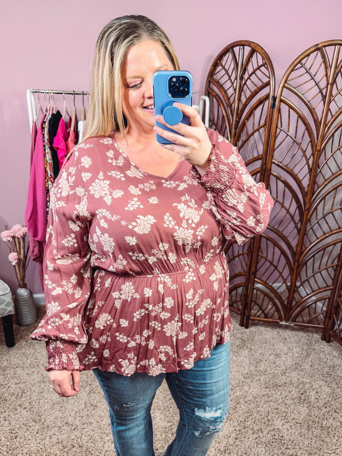 Privilege is Mine Cinched Waist Top - Deep Rose