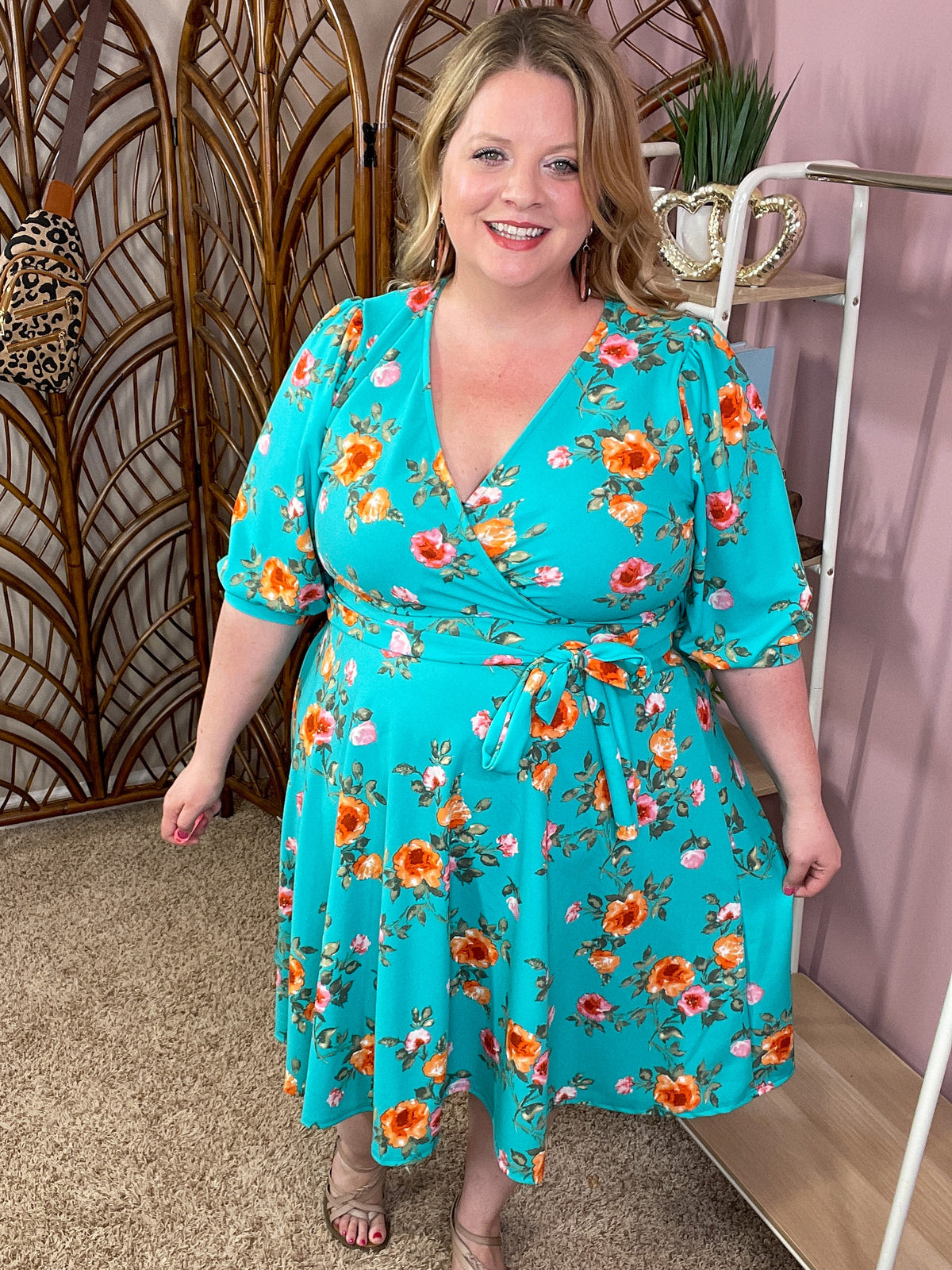 Radiant Emotions Faux Wrap Dress - Mint