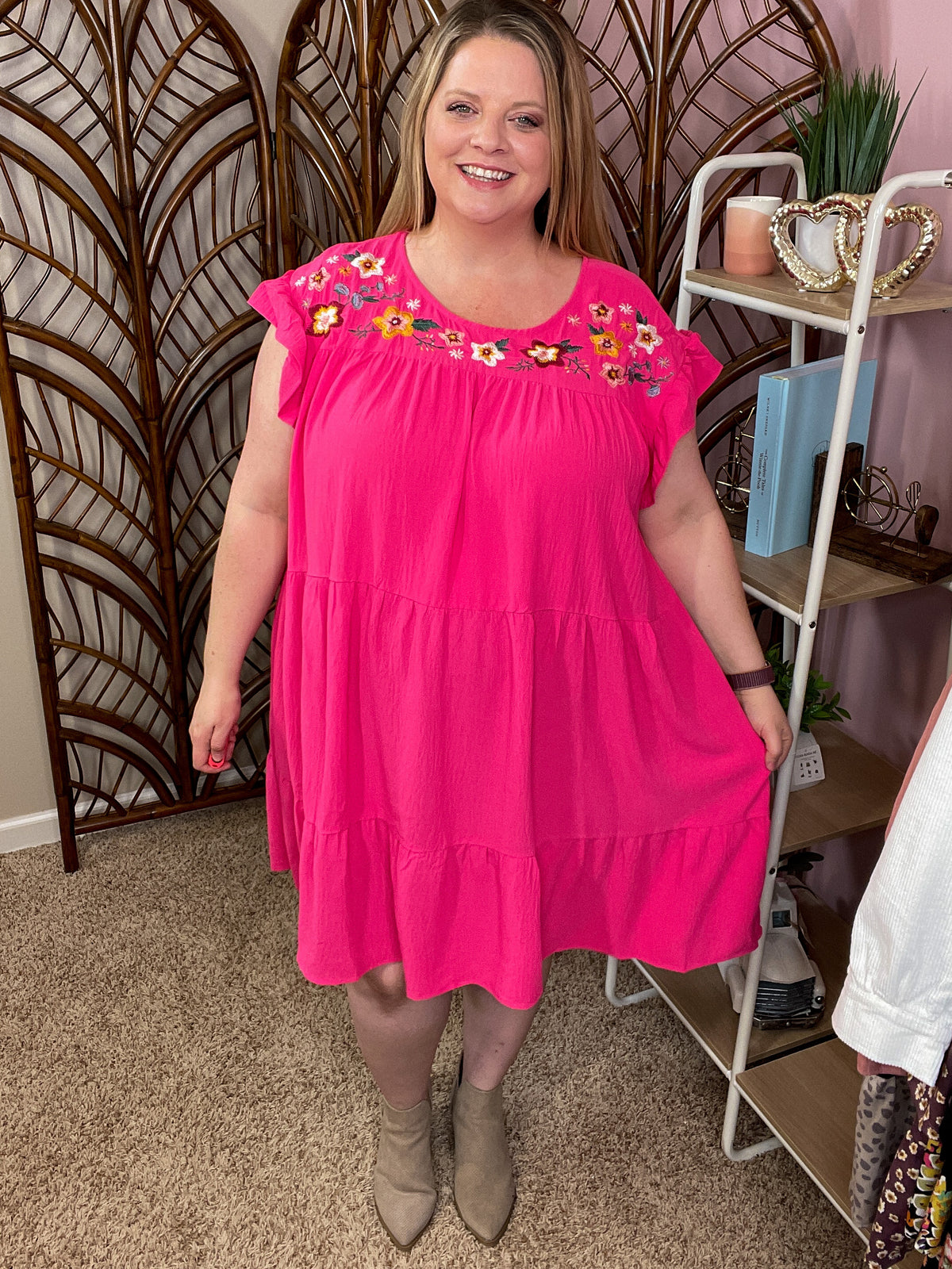 Keeping an Open Mind Embroidered Dress - Fuchsia