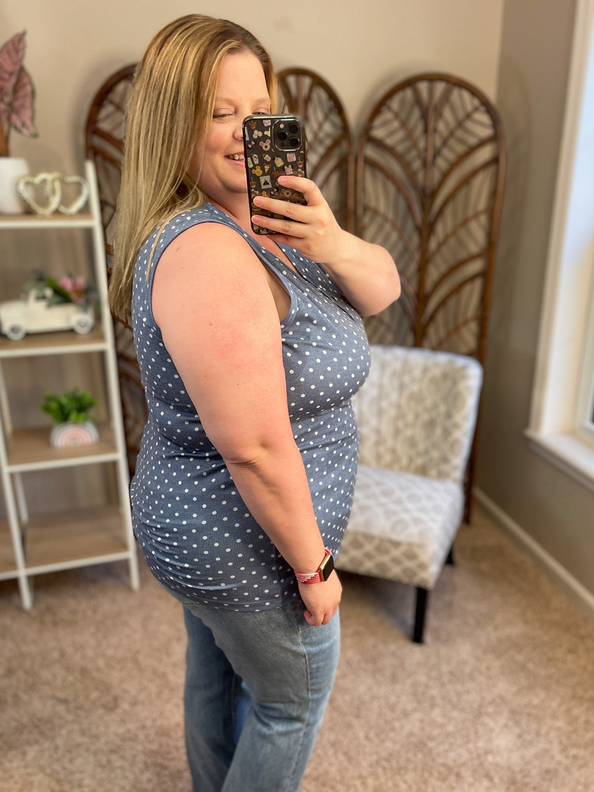 Layer Me Up Ribbed Tank - Blue Polka Dot