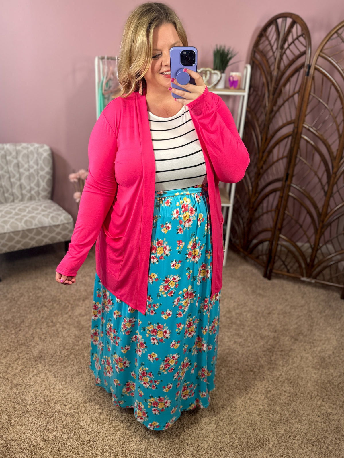 Always Perfect Long Sleeve Pocket Cardigan - Hot Pink