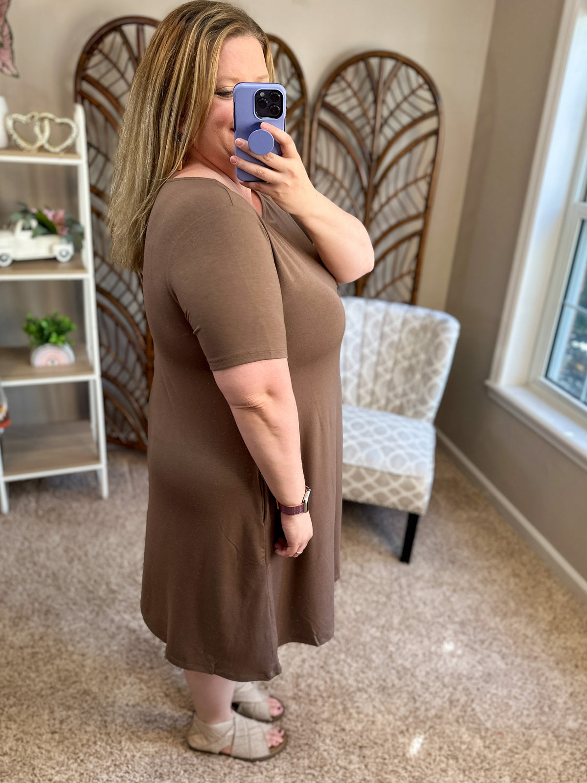 Keep It Coming Short Sleeve Pocket Tunic - Mocha
