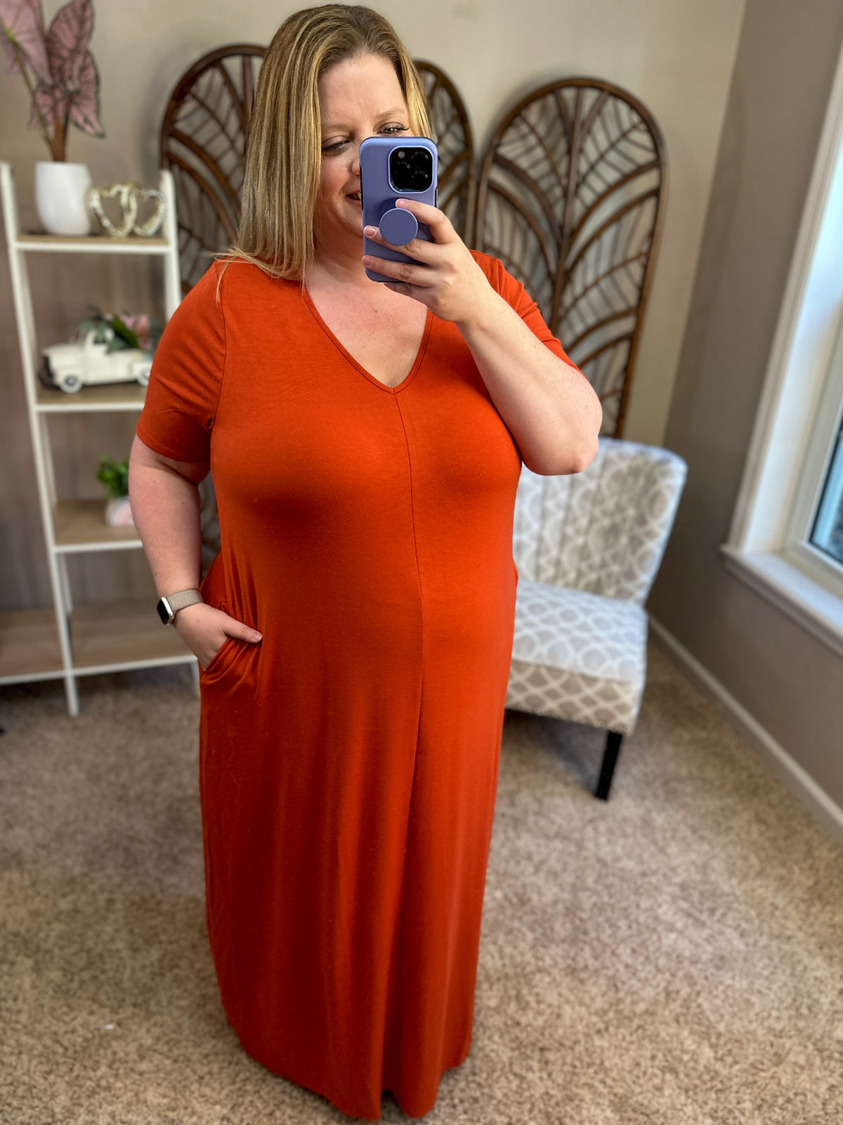 Pleased to Meet You Basic V-Neck Maxi w/Pockets - Copper