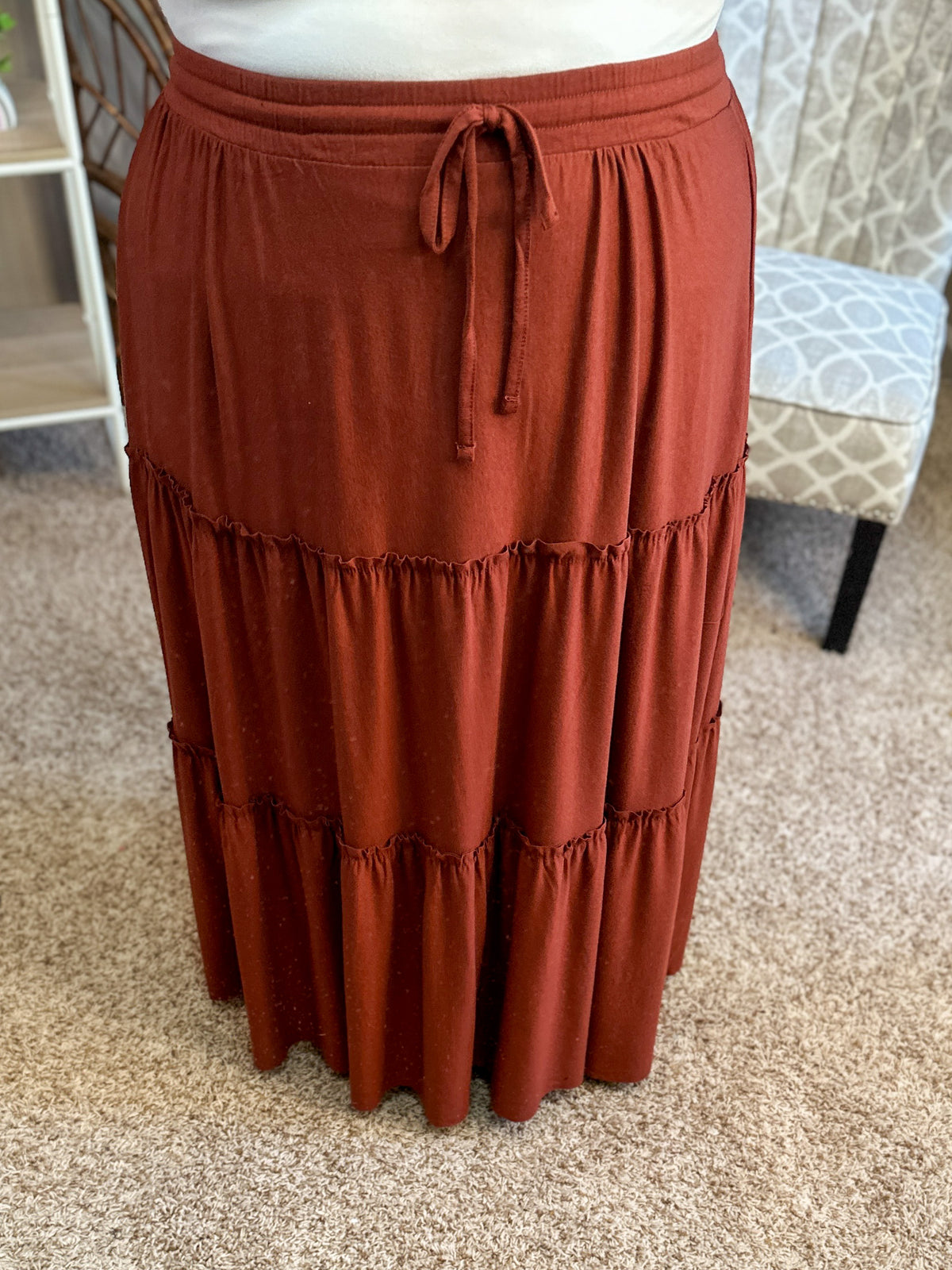 Around the Town Tiered Maxi Skirt - Rust