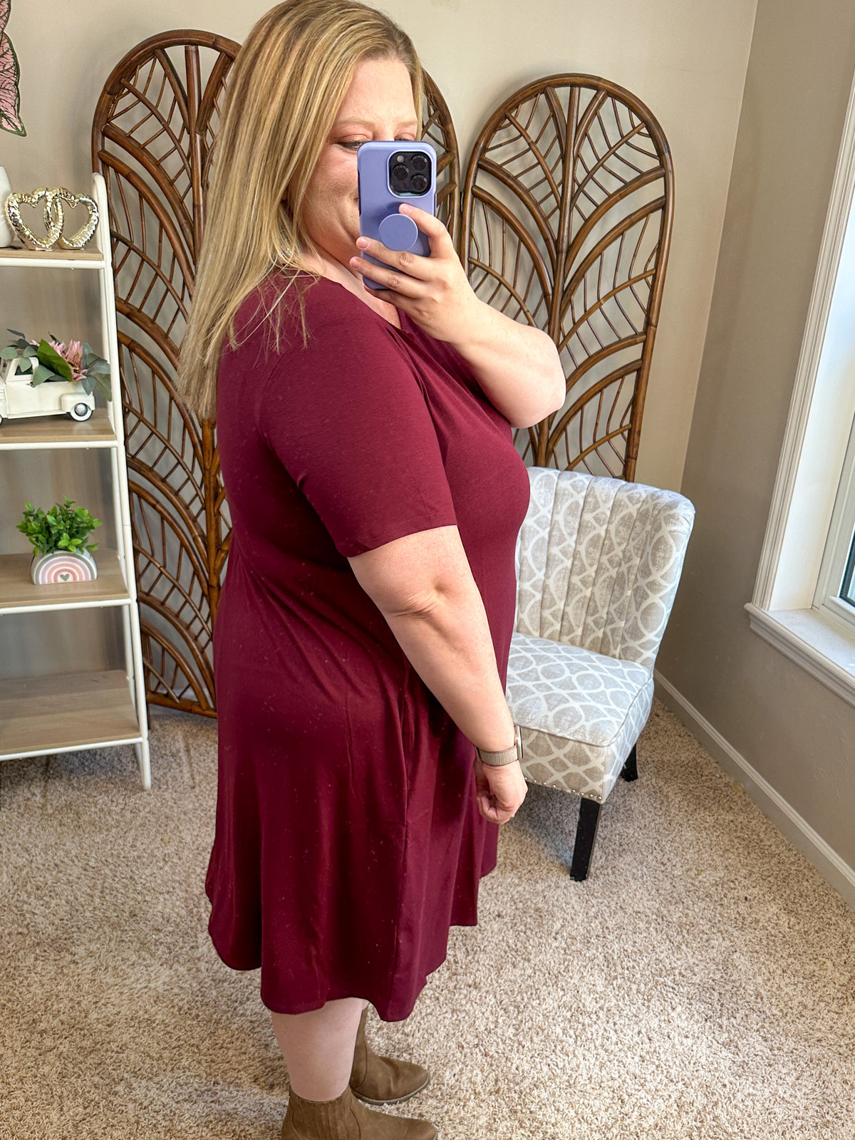Keep It Coming Short Sleeve Pocket Tunics - Dark Burgundy