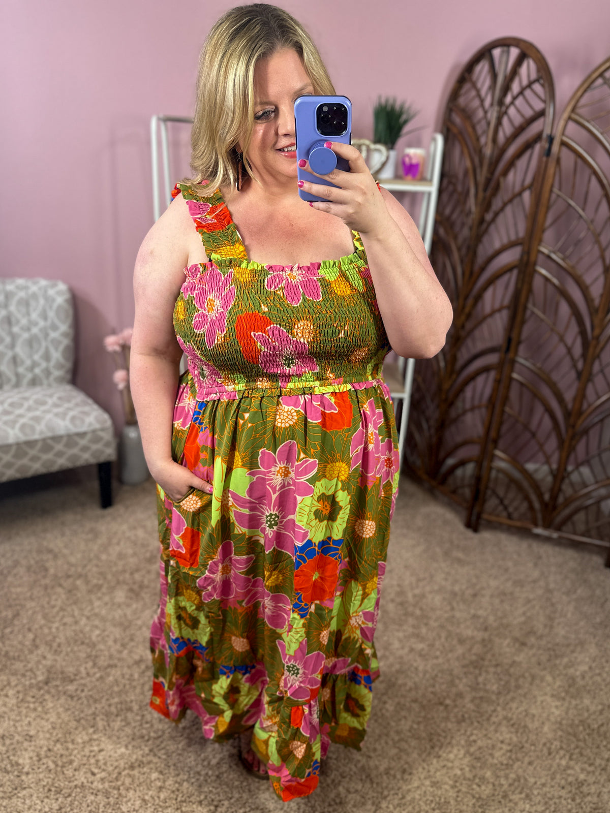 It&#39;s Delightful Smocked Dress - Olive Floral