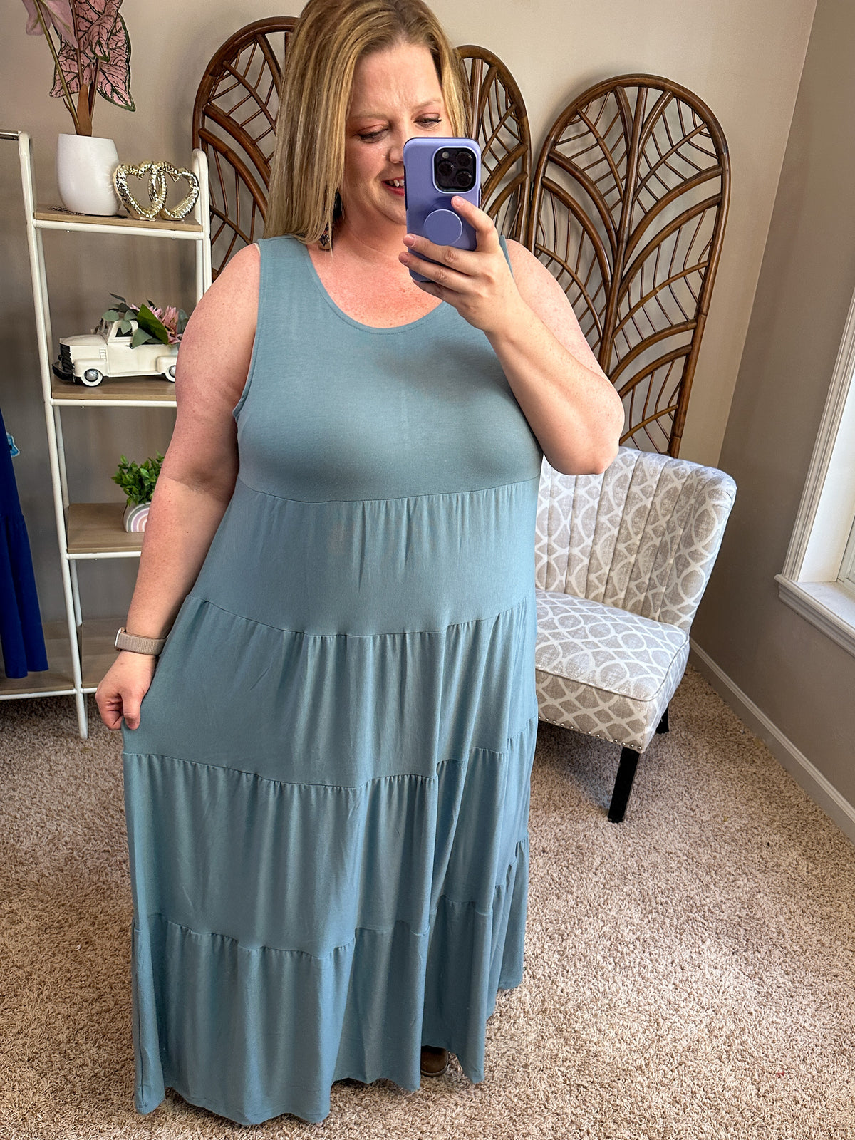 Easy Breezy Sleeveless Tiered Maxi Dress - Blue Grey