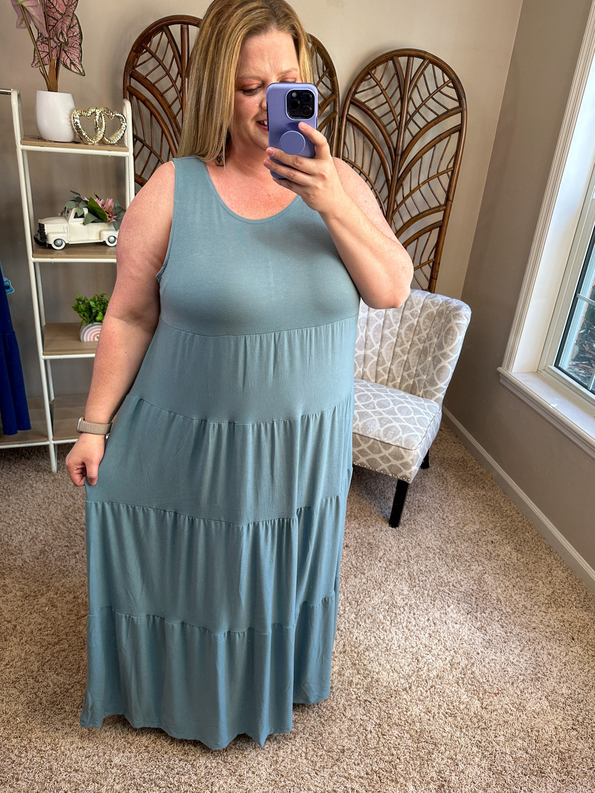 Easy Breezy Sleeveless Tiered Maxi Dress - Blue Grey