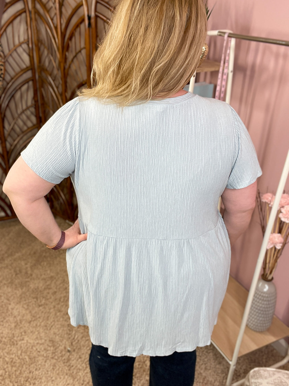 Summer Air Babydoll Top - Gauzy Gray Blue